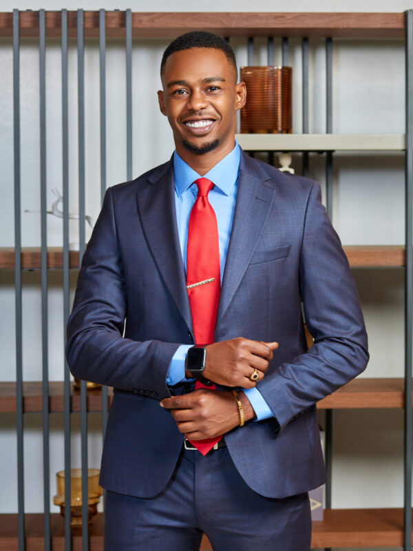 dark blue tailored suit